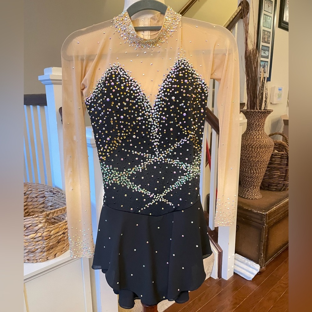 Black and Nude Rhinestone Skater Dress